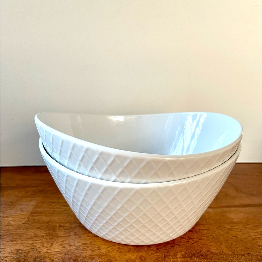Set of 2 Over and Back Bowls, What A Dish, White, Embossed Criss Cross, Diamond - Picture 8 of 9